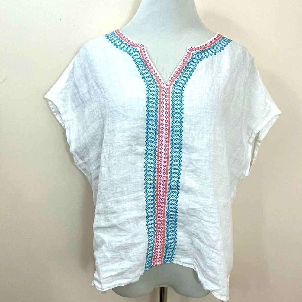 House of Harlow 1960 White Linen Embroidered Boxy Fit Top M